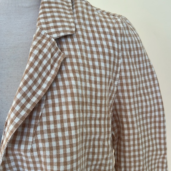 Madewell medium tan and white gingham dorset linen blazer. - Picture 6 of 11
